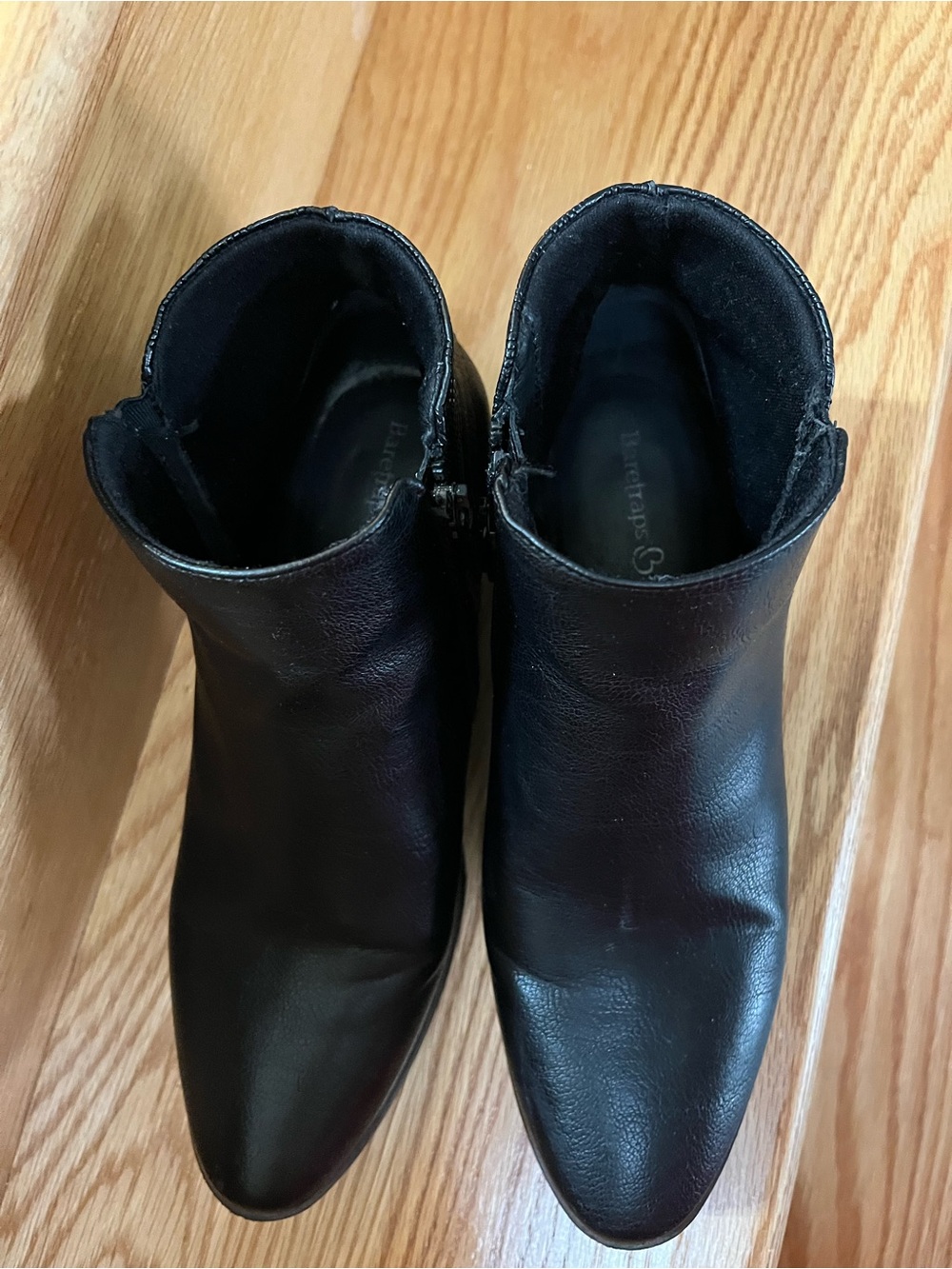BareTraps Black Leather Ankle Booties with Side Buckle Detail